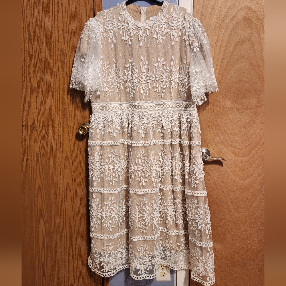 Ivy City Co Cream Lace Midi Dress